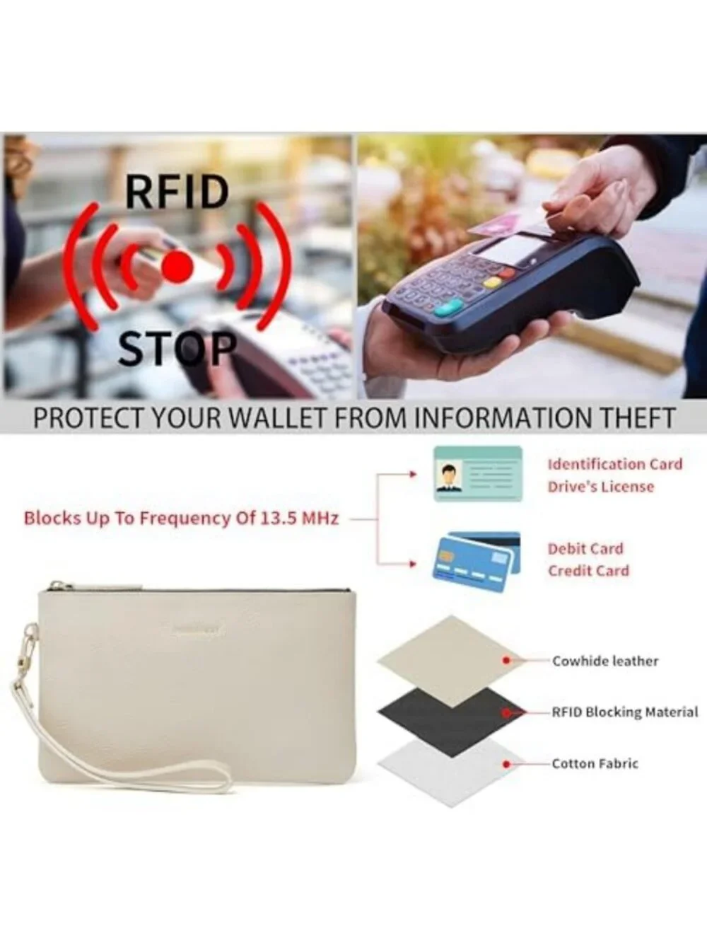 Stylish Small Leather Wristlet Clutch - Slim Cellphone Wallet for Women